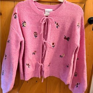 Willow & Wynn Pink Embroidered Tie-Front Cardigan